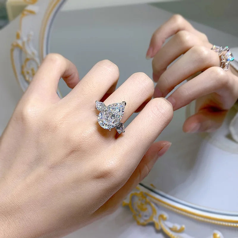 Pear Cut Moissanite Diamond Ring - 925 Sterling Silver