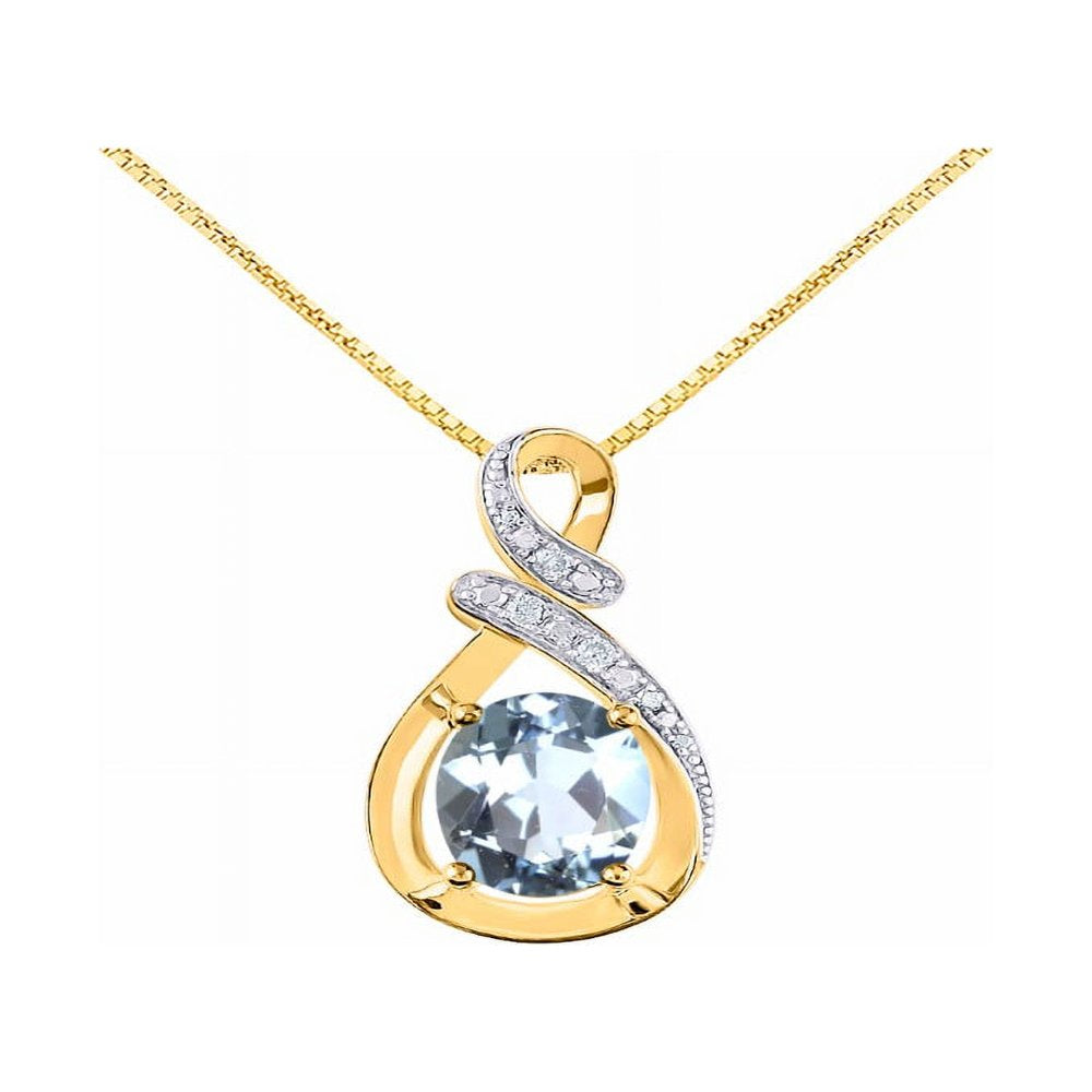 Necklaces for Women Yellow Gold Plated Silver Designer Necklace Gemstone & Genuine Diamonds Pendant 18" Chain 9X7MM Aquamarine March Birthstone Womens Jewelry Silver Necklace for Women