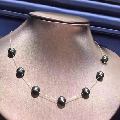 Solid 18K Gold Freshwater Black Pearl Necklace