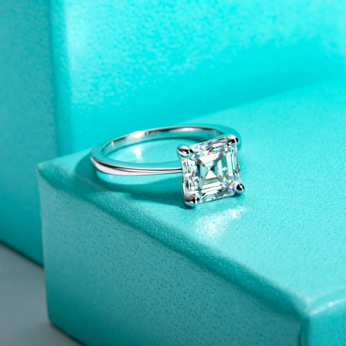 3ct D Asscher Cut Moissanite Ring