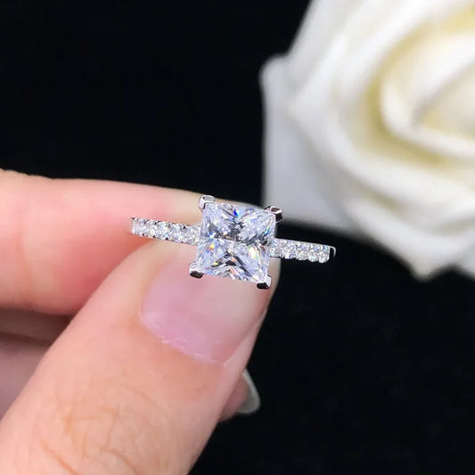 Solid Platinum 3ct Moissanite Princess Cut Ring