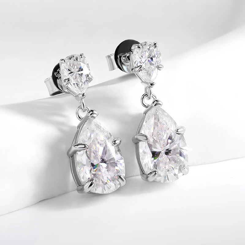 7CTW Pear Cut Moissanite Silver Drop Earrings