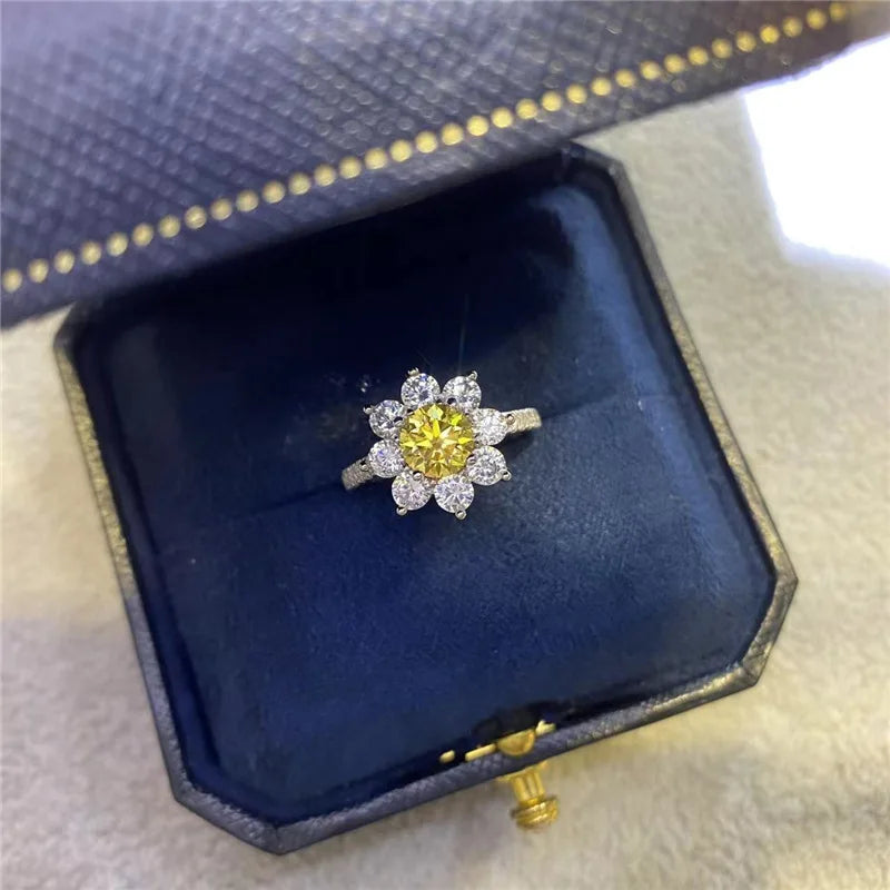 1ct Sunflower Moissanite 18K Gold Plating Engagement Ring