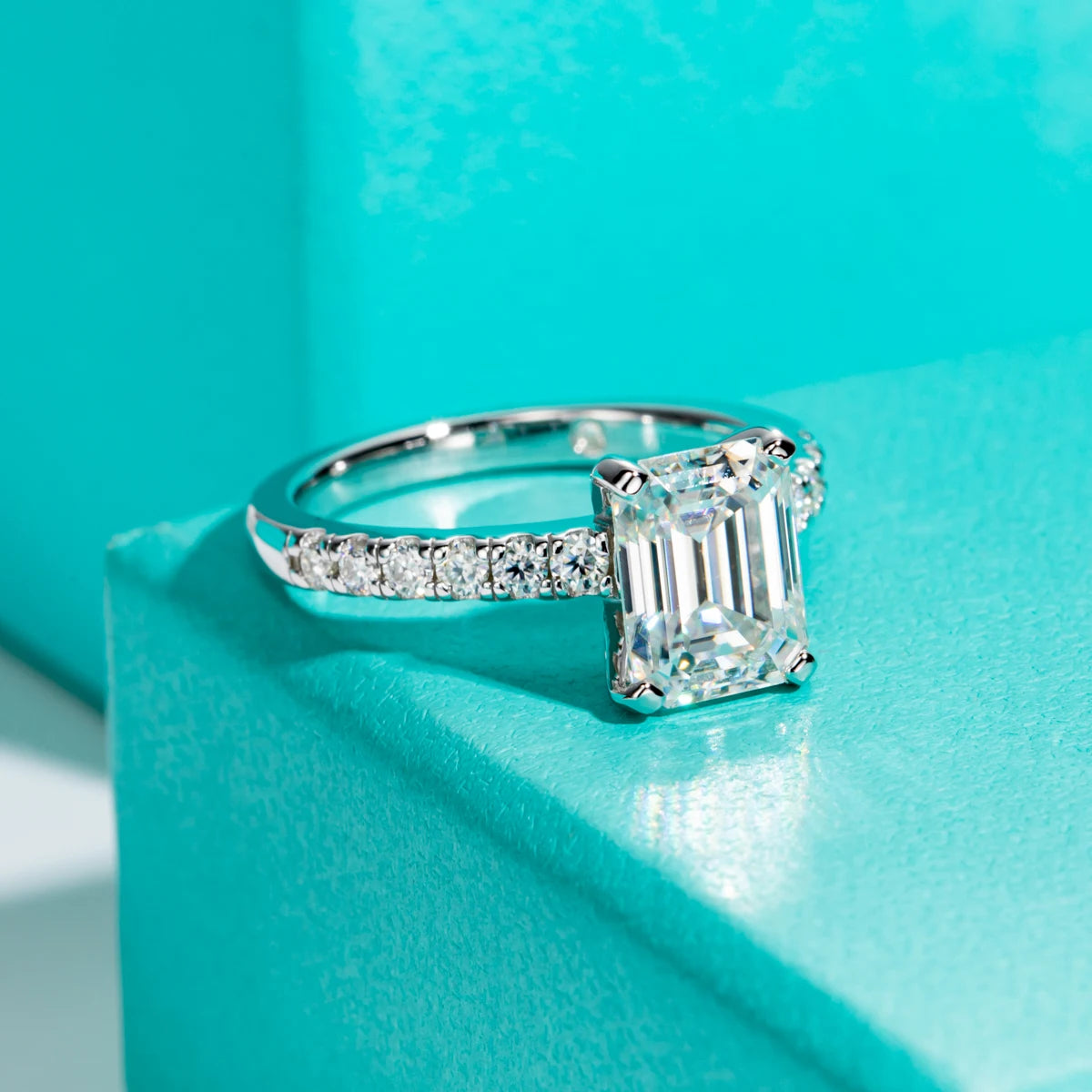 3ct Emerald Cut Moissanite Engagement Ring