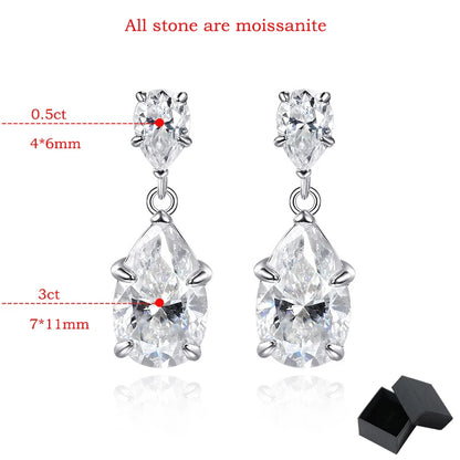 7CTW Pear Cut Moissanite Silver Drop Earrings