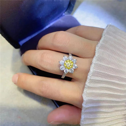 1ct Sunflower Moissanite 18K Gold Plating Engagement Ring