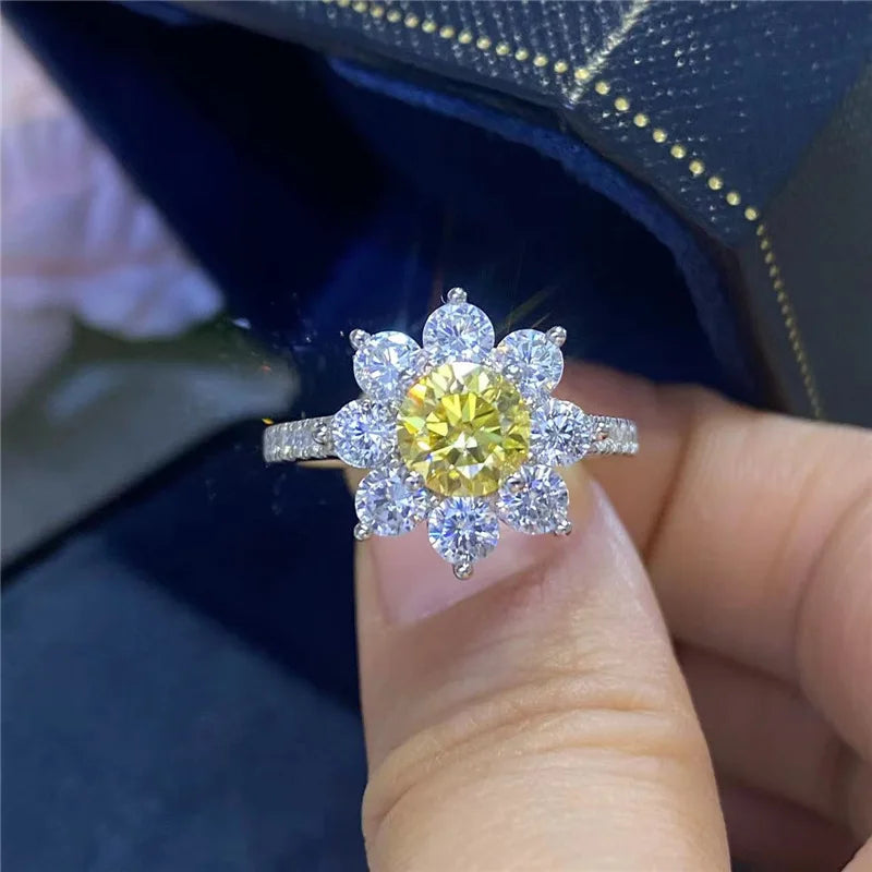 1ct Sunflower Moissanite 18K Gold Plating Engagement Ring