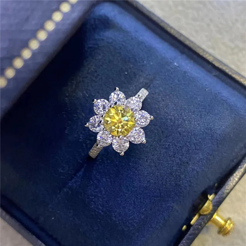 1ct Sunflower Moissanite 18K Gold Plating Engagement Ring