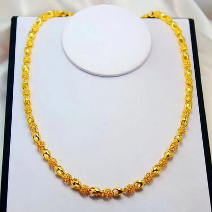 18K Gold Hollow Bead Necklace - Pure 999 Pendant Chain