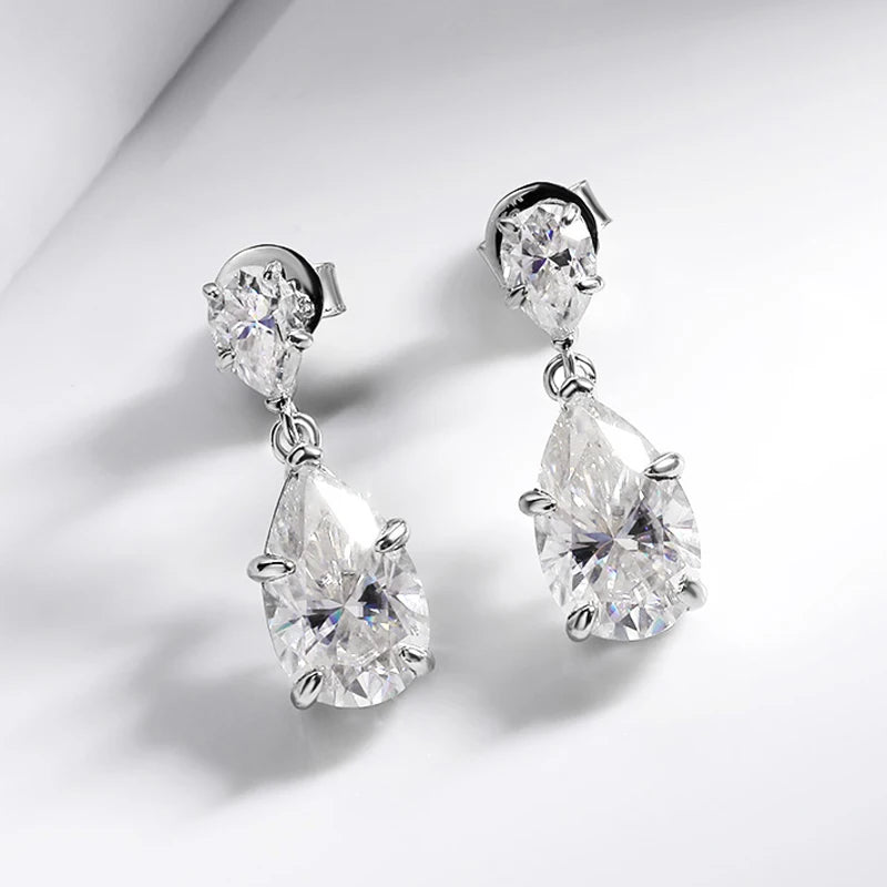 7CTW Pear Cut Moissanite Silver Drop Earrings