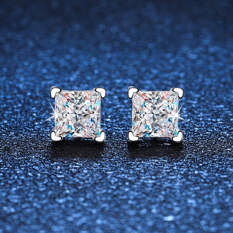 1ct Square cut Moissanite Diamond Stud Earrings