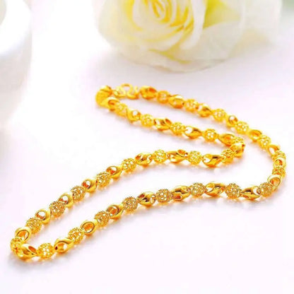 18K Gold Hollow Bead Necklace - Pure 999 Pendant Chain