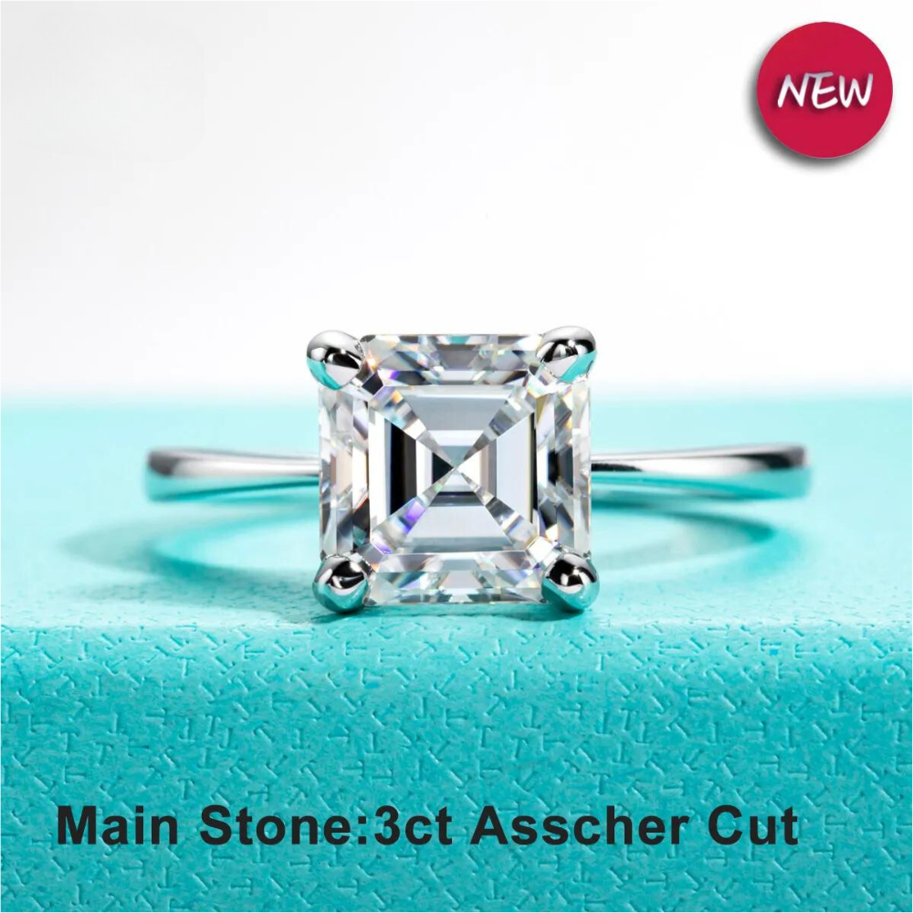 3ct D Asscher Cut Moissanite Ring