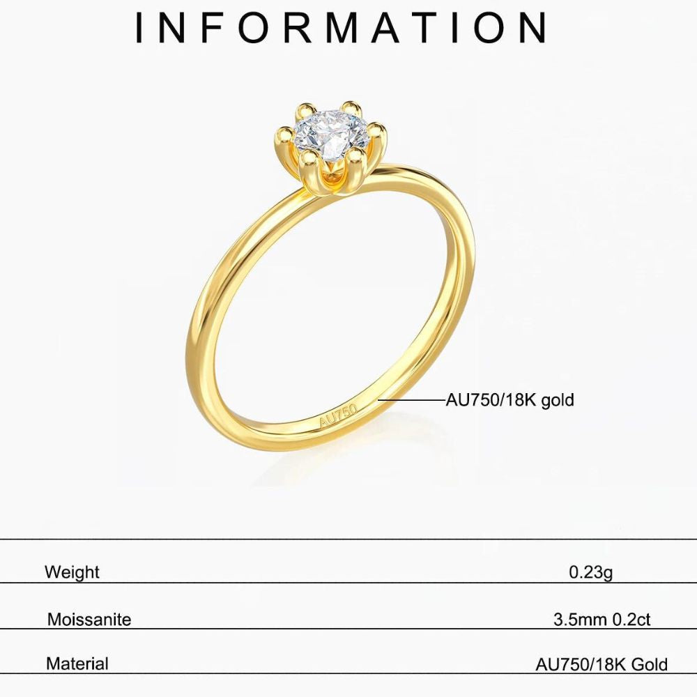 18K Yellow Gold 0.2CT Moissanite Solitaire Ring