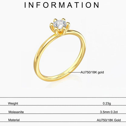 18K Yellow Gold 0.2CT Moissanite Solitaire Ring