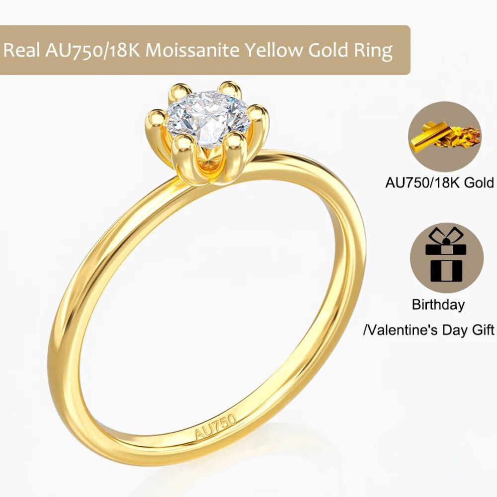 18K Yellow Gold 0.2CT Moissanite Solitaire Ring